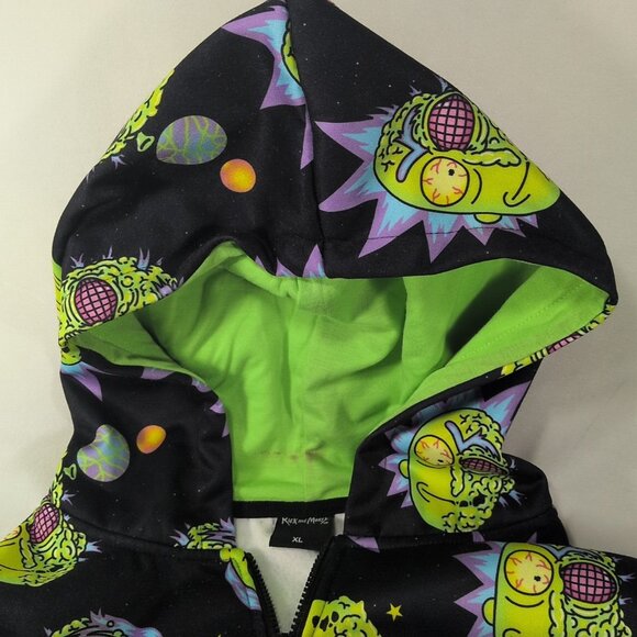 Rick & Morty Sweater Hoodie Full Zip Crop Women XL Black Pickle Space Adult Swim - Picture 3 of 15